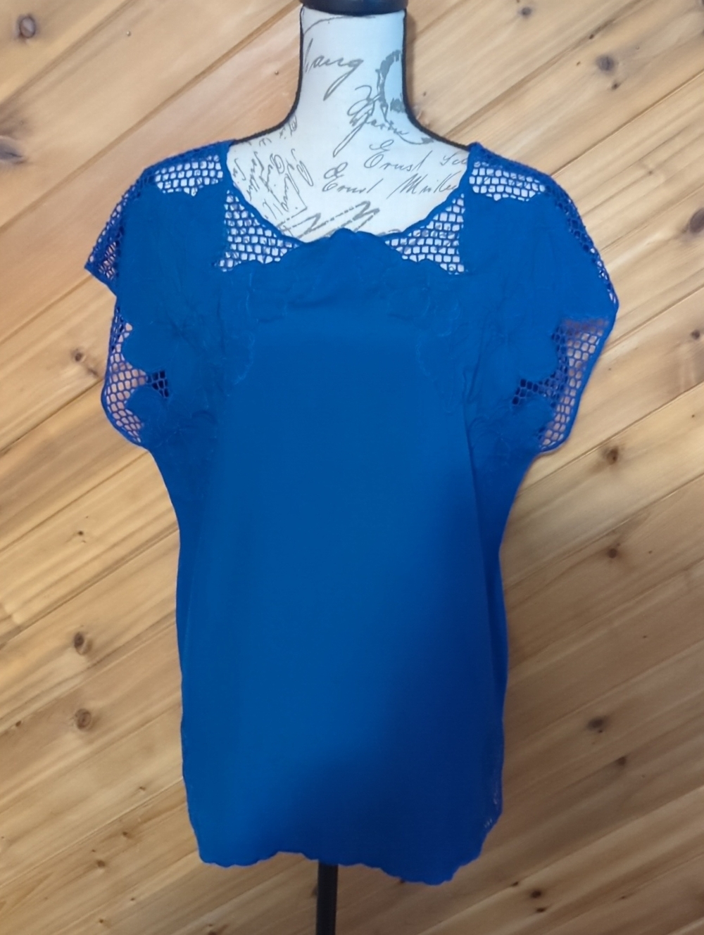 Chico's Cobalt Blue Crochet Yoke Cap Sleeve Blouse